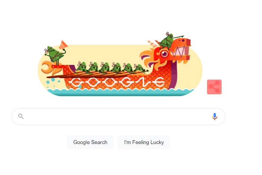 Illustrazione di una barca del drago nella home page di ricerca di Google.