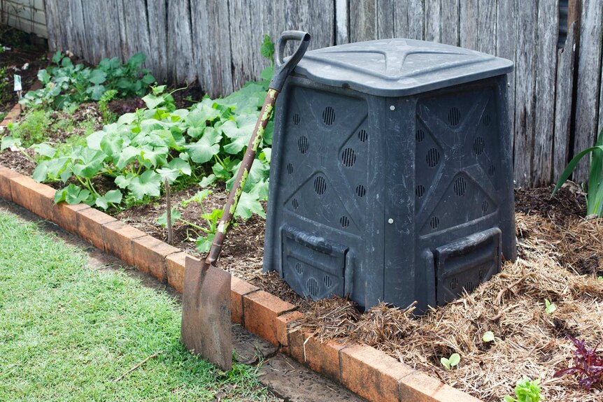 Compost bin in a garden