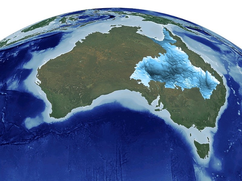 A graphic depicting Australia from outer space. The Great Artesian Basin is outlined.