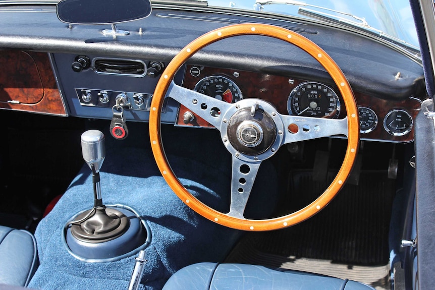 The handcrafted controls of the Austin Healey.