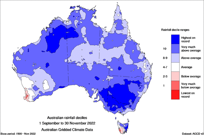 A map of Australia covered in different shades of blue. 