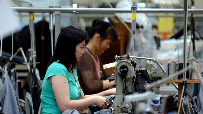 Workers at a clothing factory