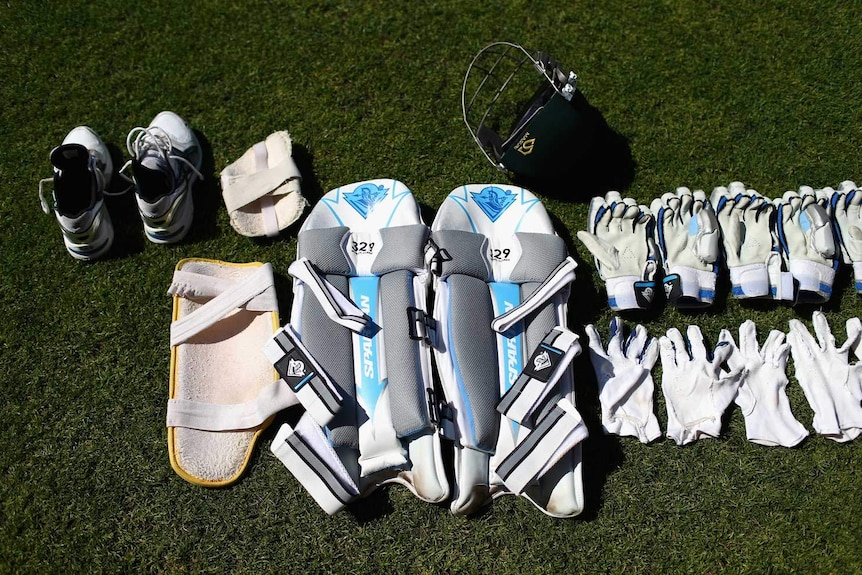 Tools of the trade... Michael Clarke's kit dries on the field prior to play on day five.