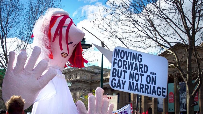 Moving forward... gay marriage supporters march through Melbourne in August