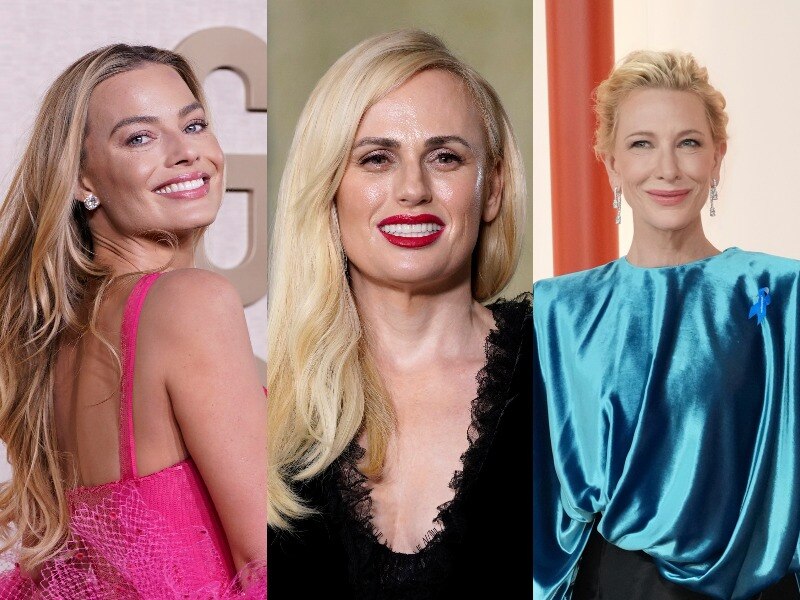 A composite image of Margot Robbie, Rebel Wilson and Cate Blanchett