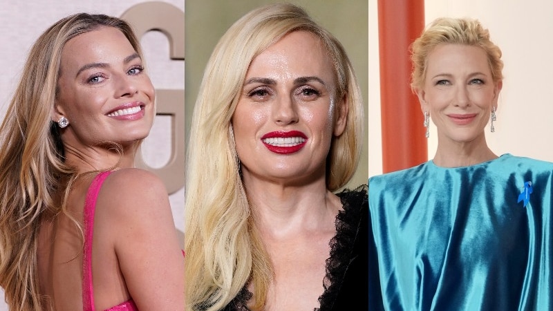 A composite image of Margot Robbie, Rebel Wilson and Cate Blanchett
