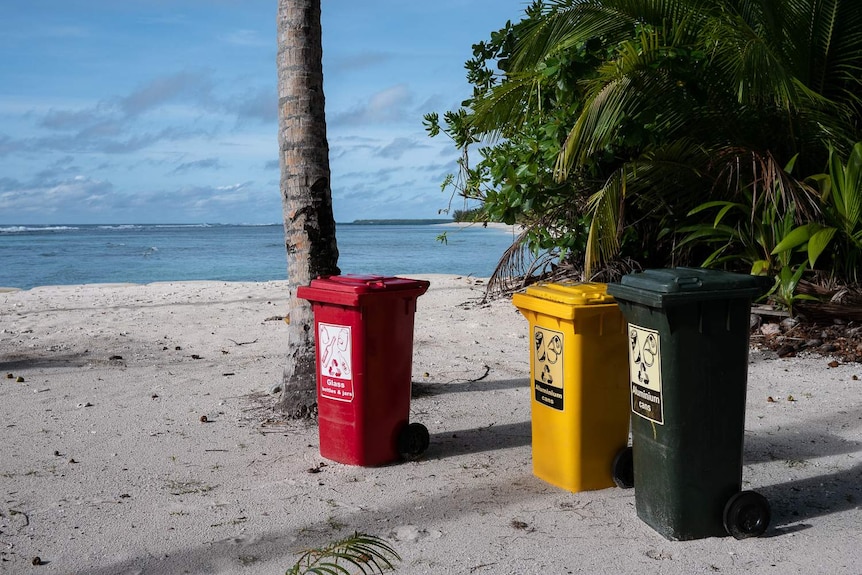 Bins at Trannies Beach, West Island.