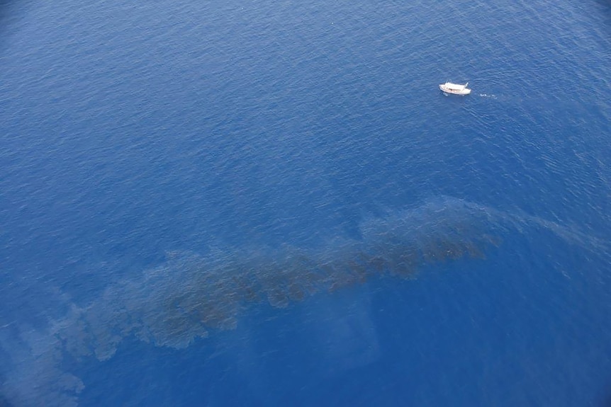 An aerial shot of an oil spill off Corsica 