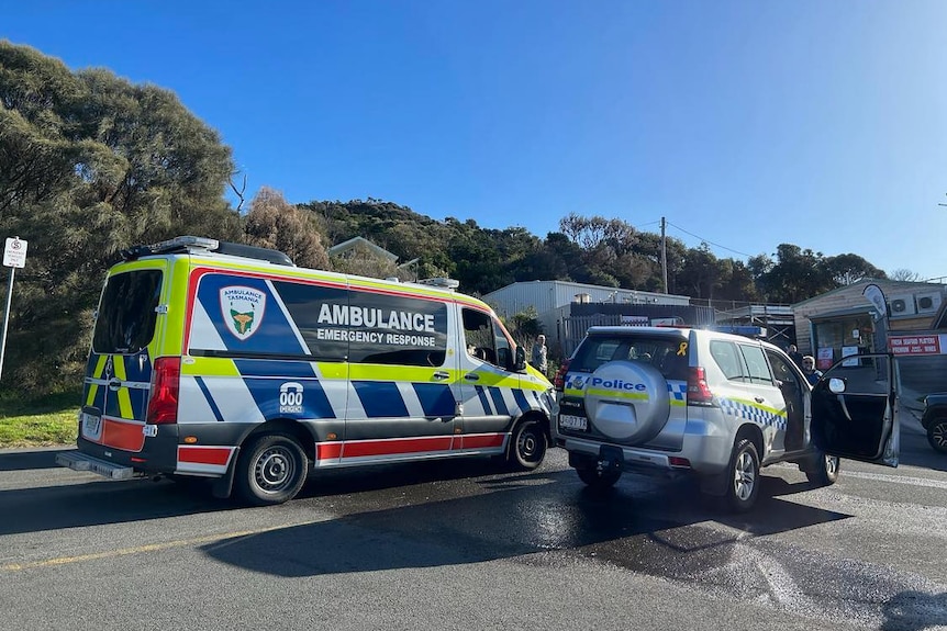 An ambulance and a police car side by side