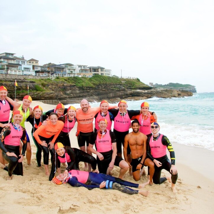 NY Times Australian Bureau Chief Damien Cave (far left) on Bronte Beach in Sydney with his Surf Lifesaving crew