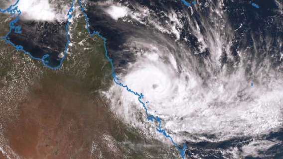 Satellite image showing Tropical Cyclone Debbie off the Queensland coast