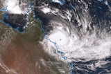 Satellite image showing Tropical Cyclone Debbie off the Queensland coast