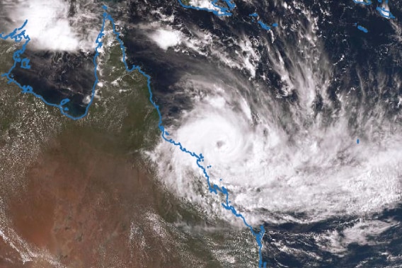 Satellite image showing Tropical Cyclone Debbie off the Queensland coast