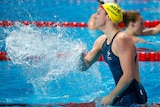 Australia's Emily Seebohm celebrates winning gold in the 200m backstroke at the world swim titles.