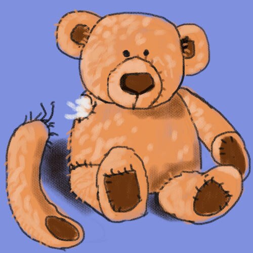 An illustration shows a teddy bear with its arm ripped off.