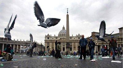 People left St Peter&#39;s Square after the funeral of the late Pope John Paul II.