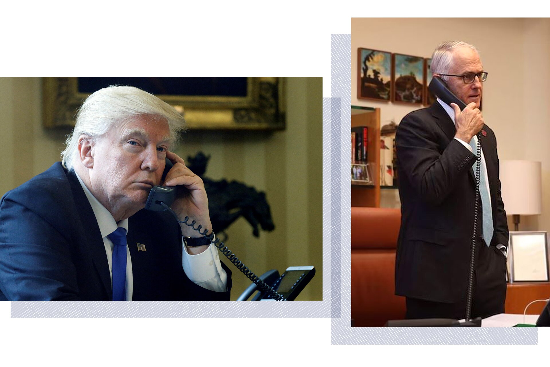 A composite image of Donald Trump and Malcolm Turnbull on the phone.