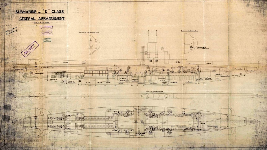 Plans for the Australian Royal Navy's E Class submarines, circa 1914.