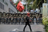 Red-shirt protester inside ASEAN summit venue