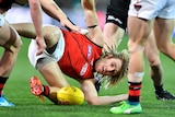 Dyson Heppell on the ground for the Bombers against the Power at Adelaide Oval.