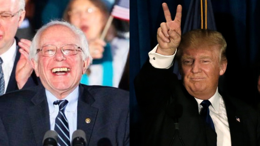 A composite image of Bernie Sanders and Donald Trump.