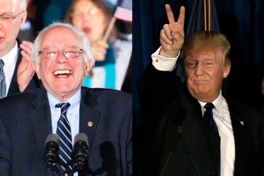 A composite image of Bernie Sanders and Donald Trump.