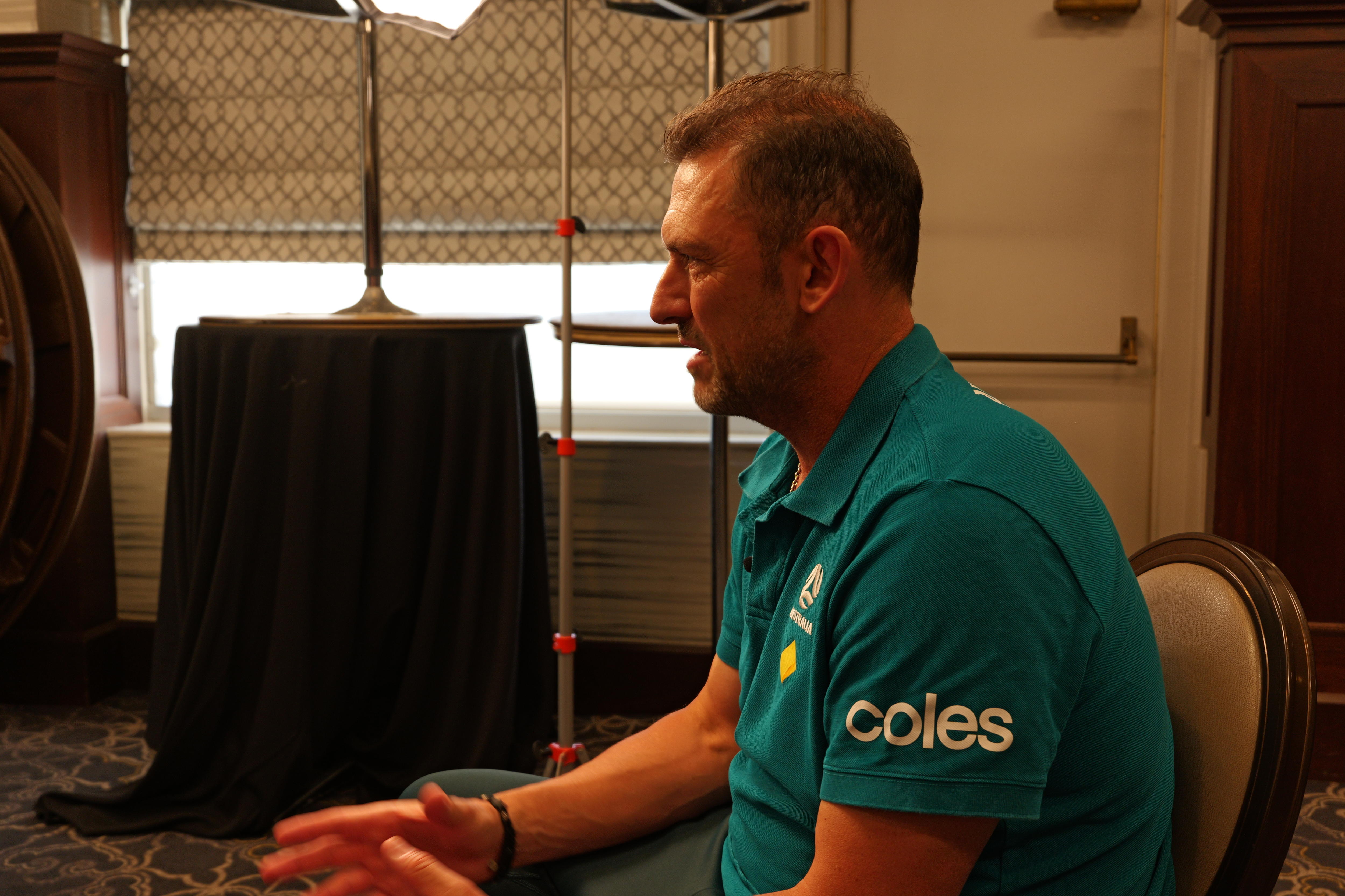 Tony Popovic speaks with David Mark during an interview at the Claremont Country Club in Berkeley, California