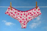 A pair of women's underwear on a clothesline