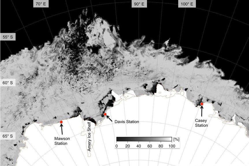 Satellite picture of ice shelf near Davis Station