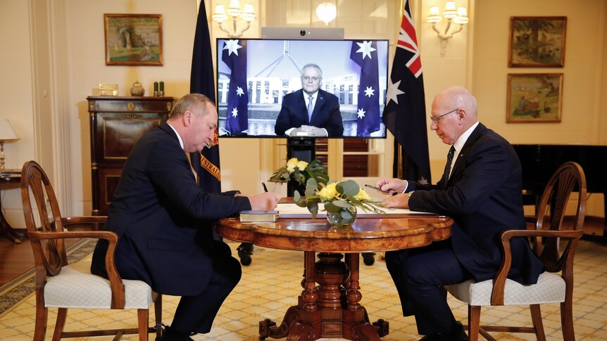 Nationals leader Barnaby Joyce with Governor-General David Hurley. June 2021.