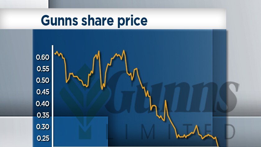 A graphic charts the 2011 market performance of timber company Gunns Limited.