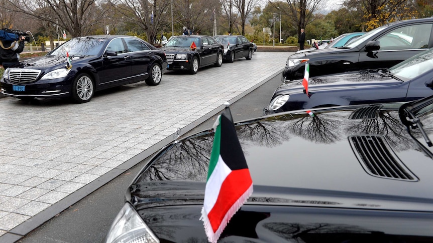 Diplomatic cars of the ambassadors from Islamic nations arrive at Parliament House in Canberra, Thursday, June 19, 2014.