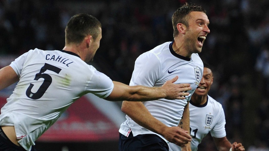 Rickie Lambert celebrates his first international goal