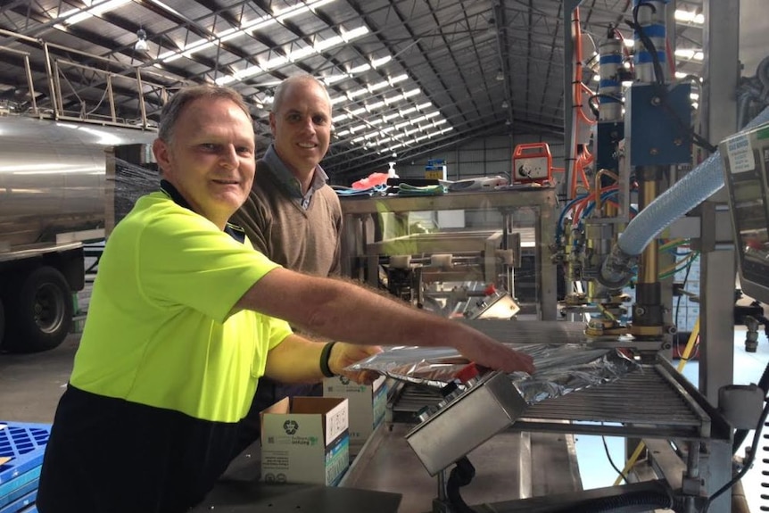 Tasmanian Mountain Water's Director Jason Jones and plant manager Craig at the new Burnie facility