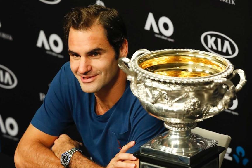 Roger Federer at a press conference after winning the Australian Open title