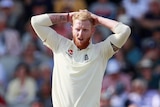 Ben Stokes with his hands behind his head playing for England in a Test against South Africa.