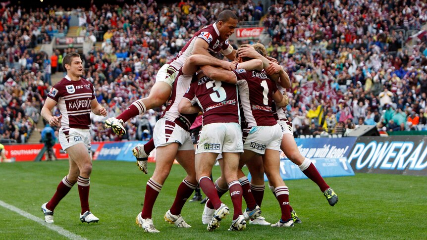 Manly celebrate first try of NRL GF