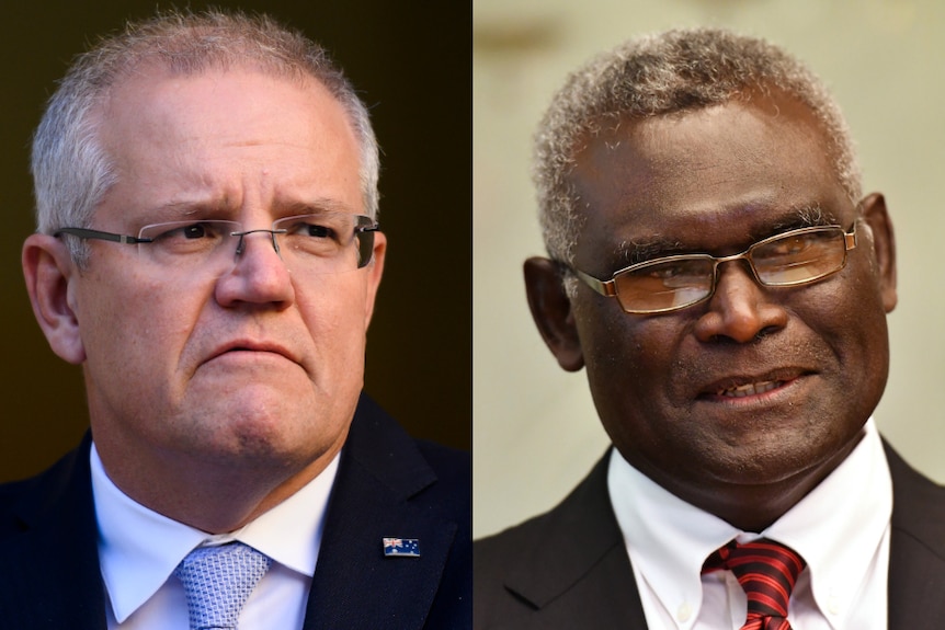 澳大利亚和所罗门群岛总理的合成图像。