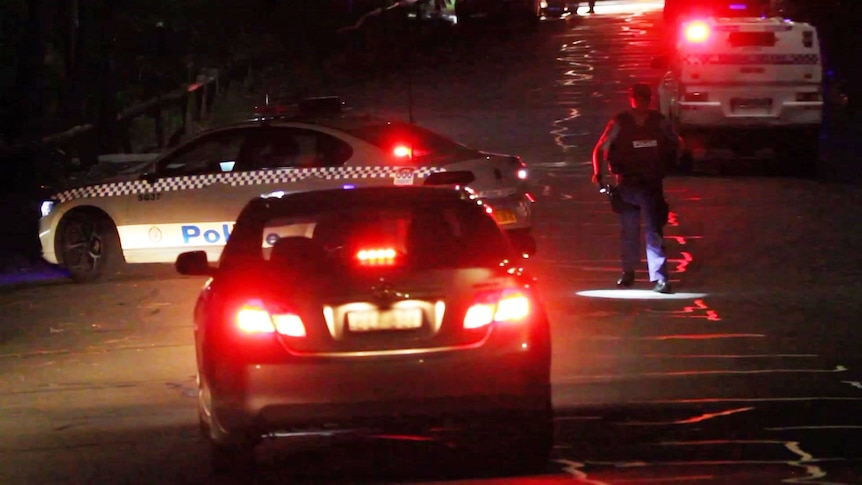 Police cars at a crime scene