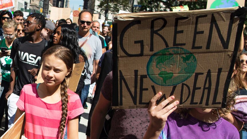Swedish environmental activist Greta Thunberg takes part in New York protest