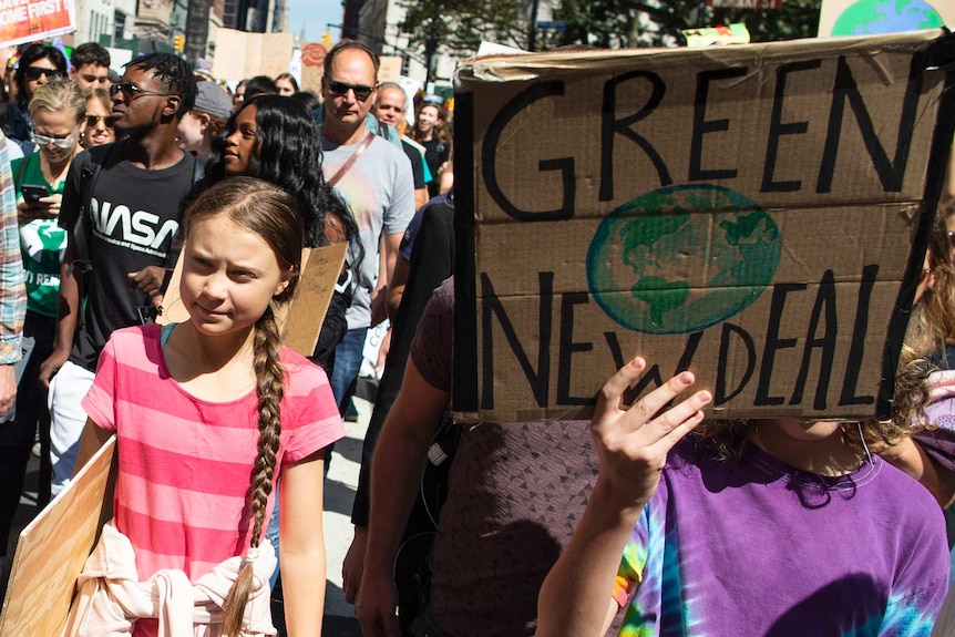 Swedish environmental activist Greta Thunberg takes part in New York protest