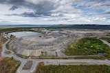 An aerial shot of a big uranium mine.