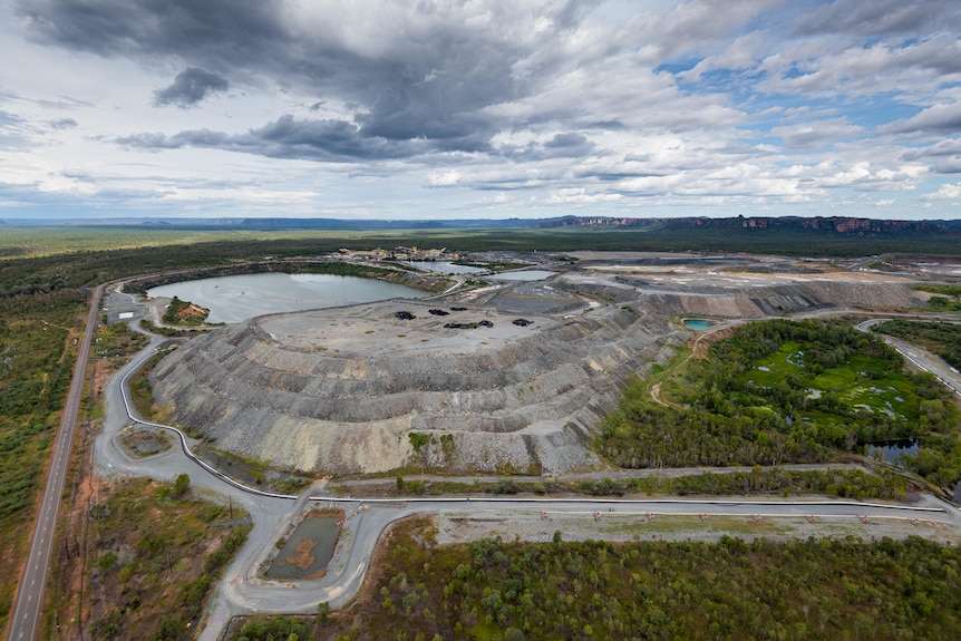 An aerial shot of a big uranium mine.