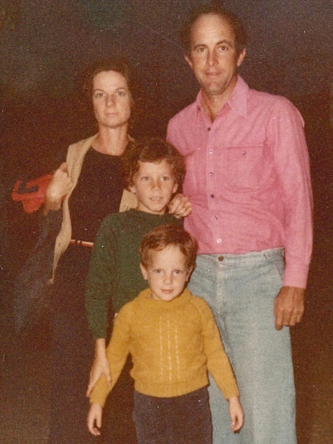 Cambell Balderson (front) and his brother Ashley, mother Carolyn and father Ashley at Double Island resort in the 1980s.