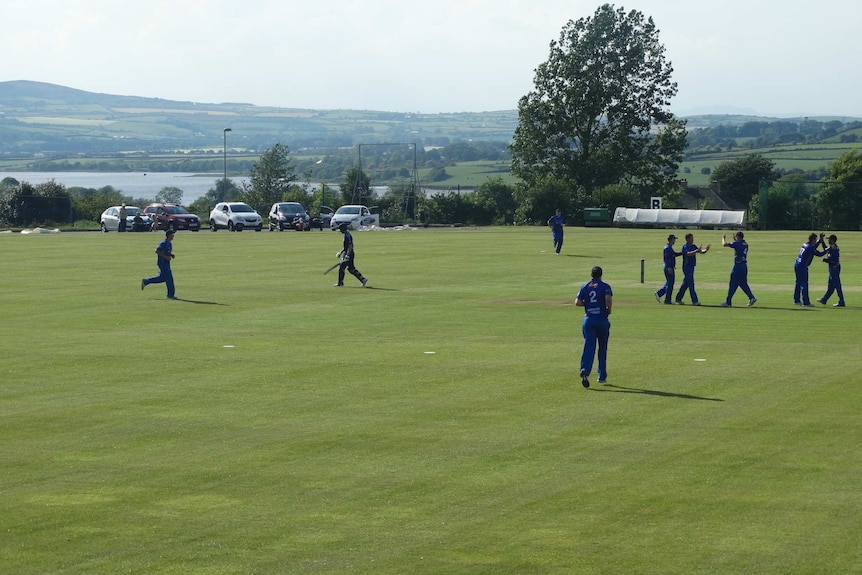 North West Warriors take a wicket against Leinster Lightning at Bready, Nth Ireland on May 26, 2017.