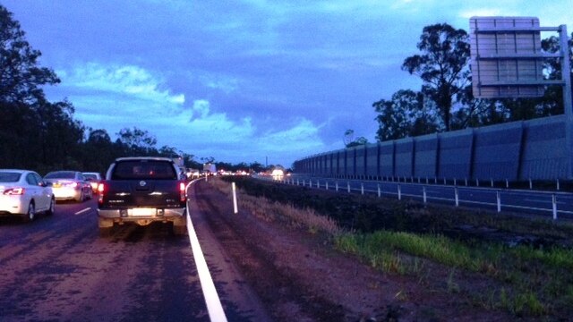 Traffic queued in the first weekday morning peak on the new Hunter Expressway.
