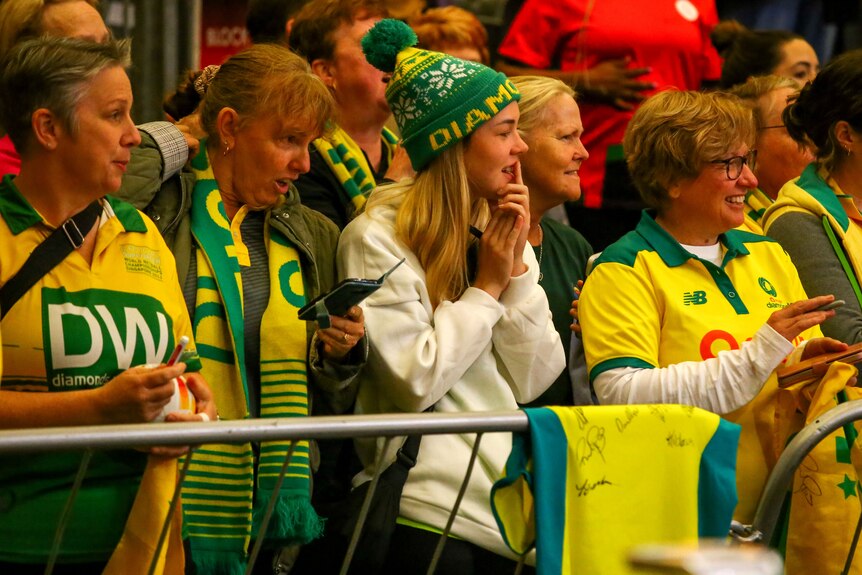 Australian fans look on in the mixed zone at the Netball World Cup in Cape Town.