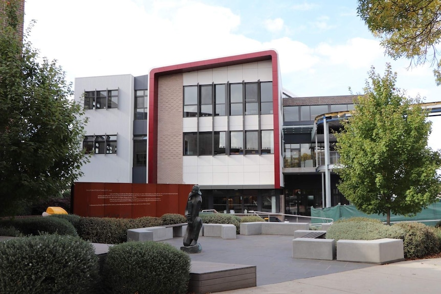 An empty courtyard of a private school campus