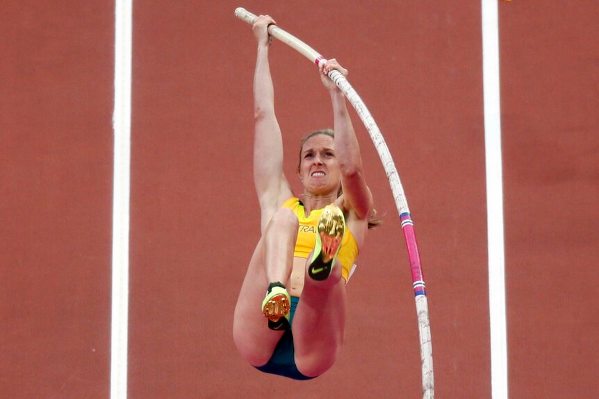 Alana Boyd competes in the pole vault final during the London 2012 Olympic Games.