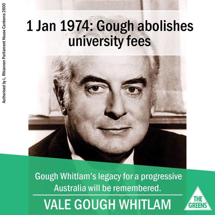 Greens logo on Gough Whitlam image